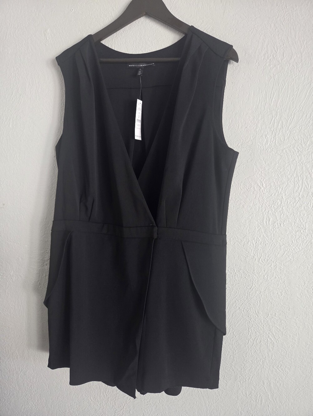 White House Black Market Sleeveless Surplice Crepe Romper Black Size 16 NWT